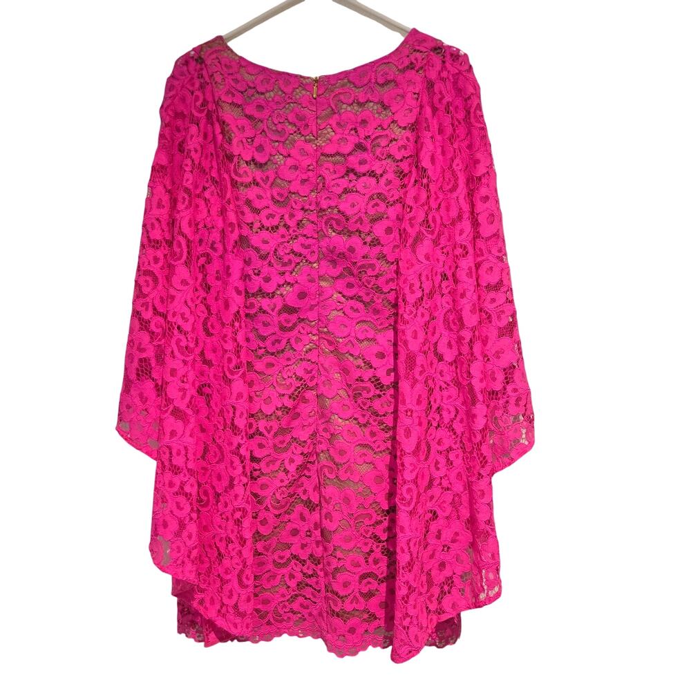Trina Turk Iliana Hot Pink Lace Dress Size 12 Batwing Sleeve Wedding Guest - Picture 4 of 9